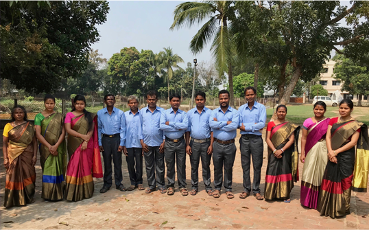 Tribe Rising India teachers and staff standing together outside the Gurap school