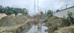 The pilings are complete in this row and now the columns are being set. It's the rainy (monsoon) season in West Bengal which has slowed down work a bit, but no better time to test what you are up against! This year they have had a lot of rain!