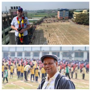 Top:  Paul enjoys an aerial view of Sport's Day. Bottom:  Fr Maria Joseph enjoys the fun!