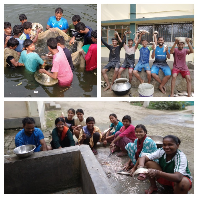 Students fishing in Gurap's pond